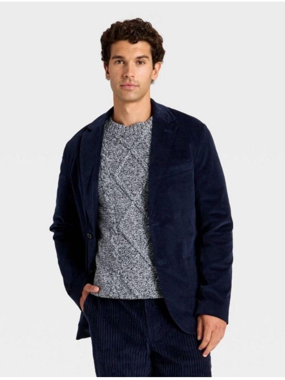 Open Box - Houston White -  Men's Velvet Blazer - Blue M Blue